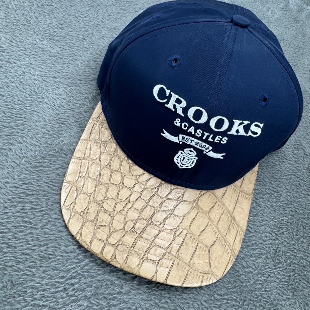 Crooks & Castles Hat Mens OS Navy Blue Fair Faux Croc Brim New Era Strapback Cap